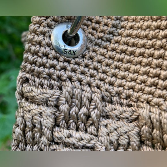 THE SAK Double Strap Tote Bag Classic Tan Brown Crochet 12 x 10 Purse VGUC - Picture 7 of 9